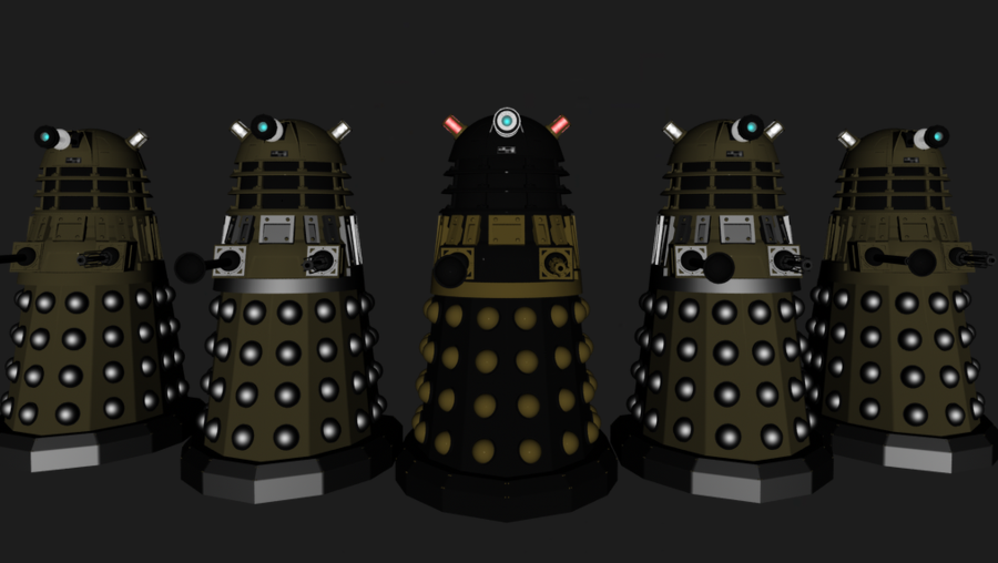 Uma fan art do Dalek X e os Daleks normais. 