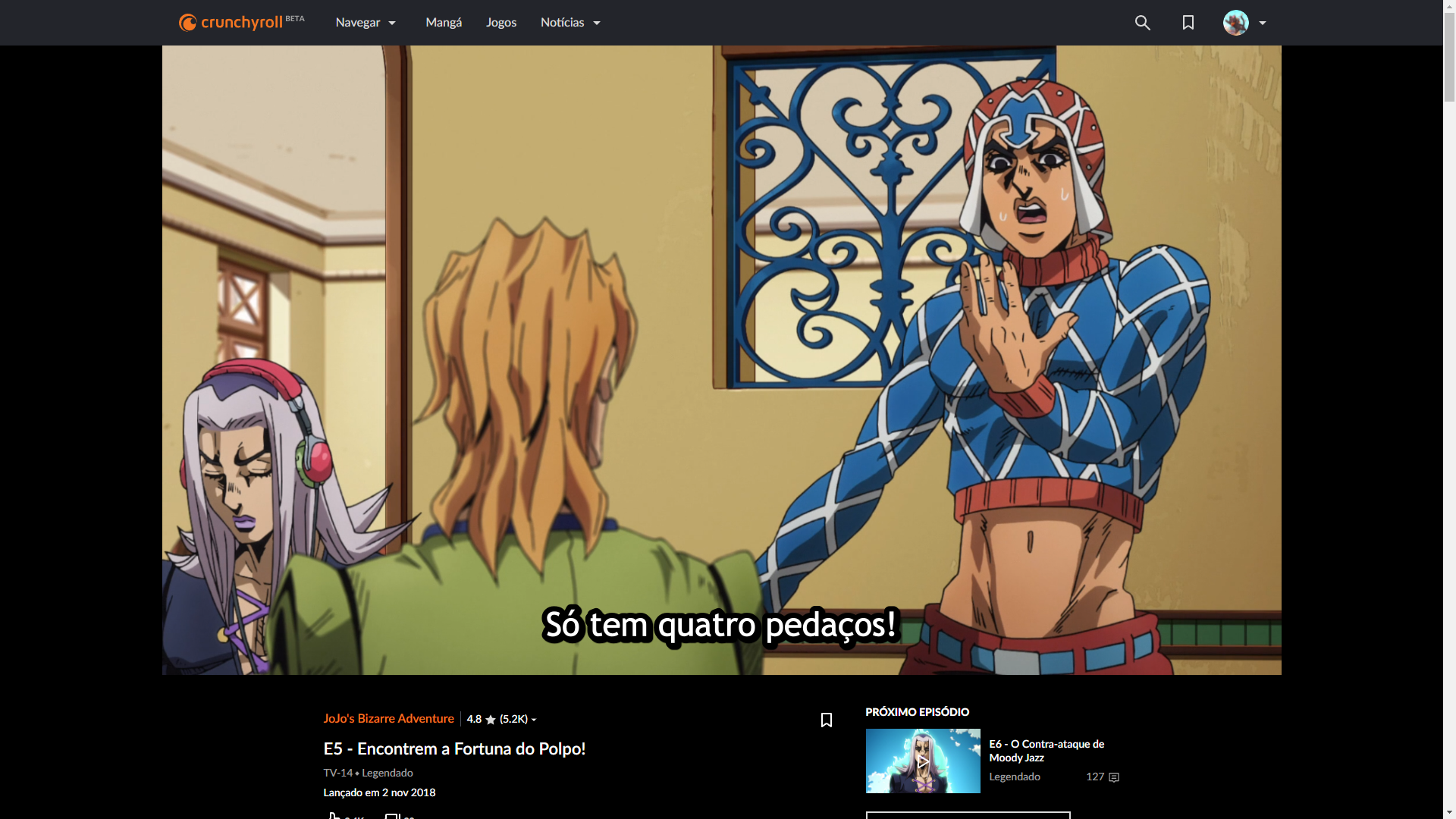 Captura de tela da página de vídeo da Crunchyroll Beta